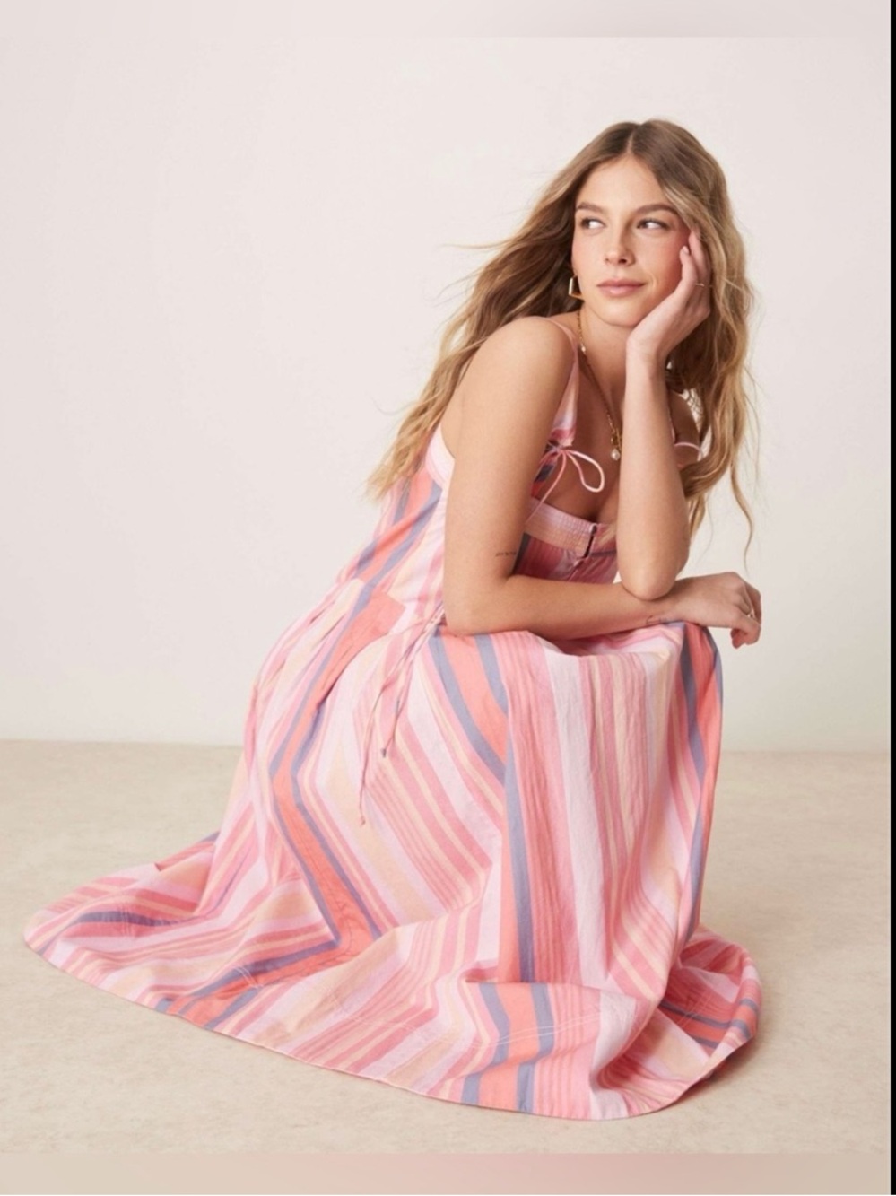 9343. Free People Primavera Stripe Cotton Midi Dress